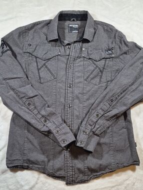 Men's Lightweight Gray Button-Front Shirt Jacket - Medium